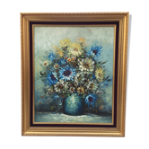 Oil on canvas representing a bunch of dahlias