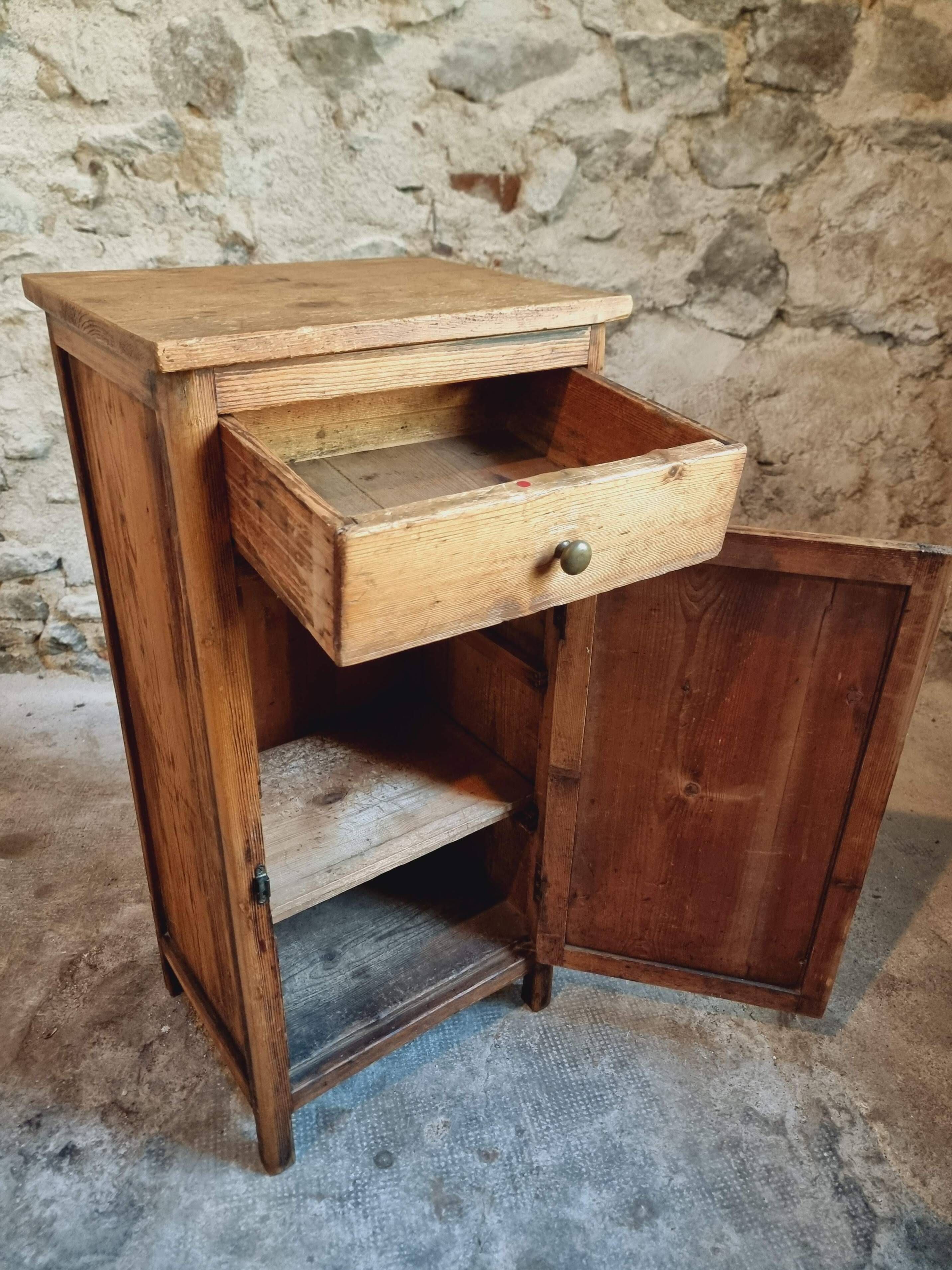 Small vintage pine storage cabinet – Antique French workshop furniture