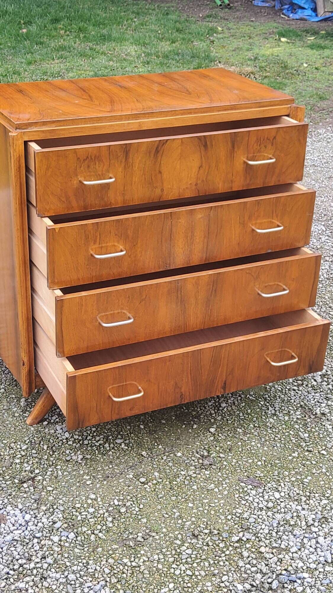 Vintage chest of drawers in walnut compass legs 4 drawers from the 1950s