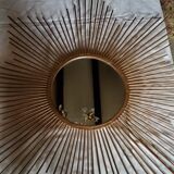 Large Golden Metal Sun Mirror 92cm