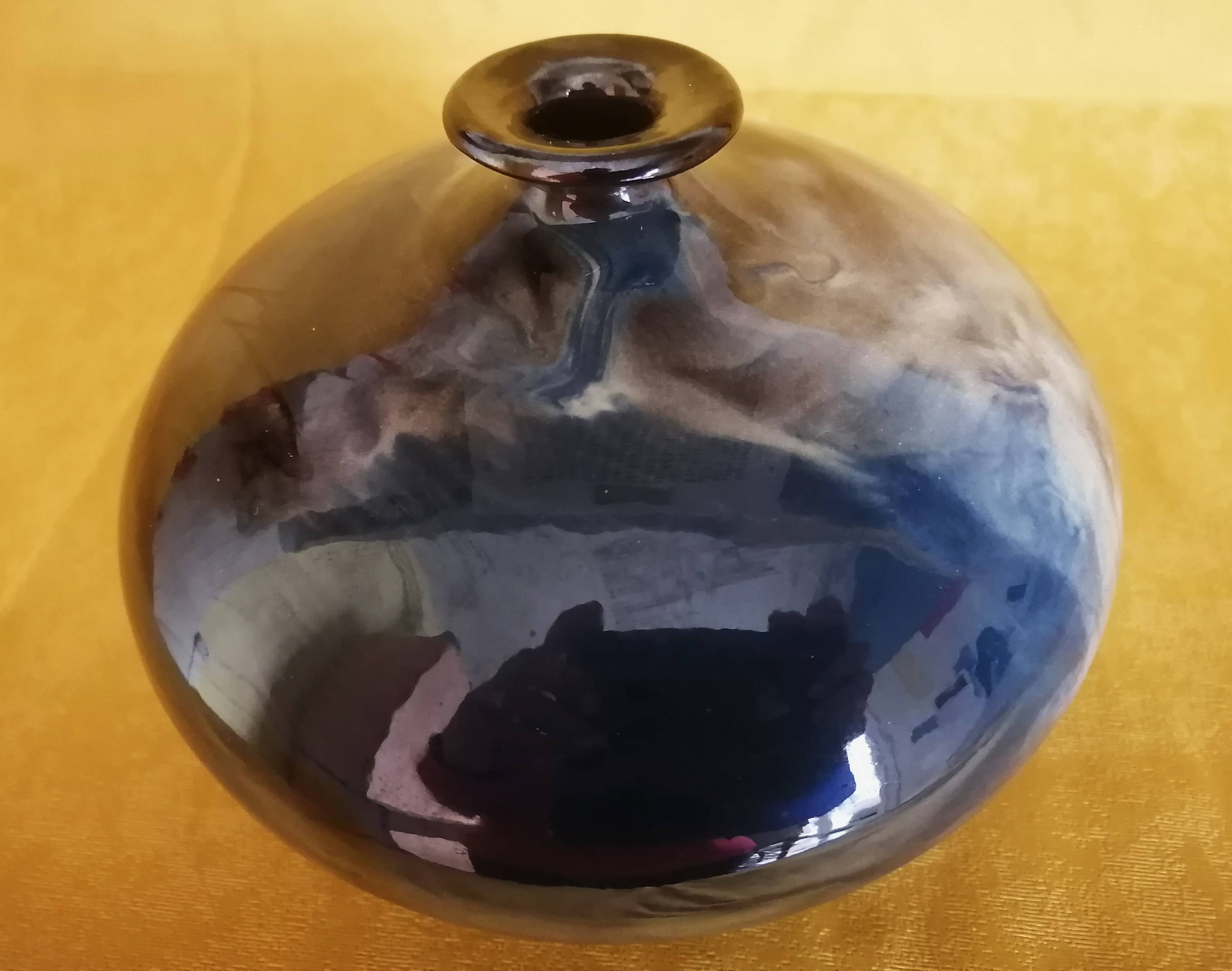 Glazed ceramic soliflore vase, signed (signature to be deciphered)