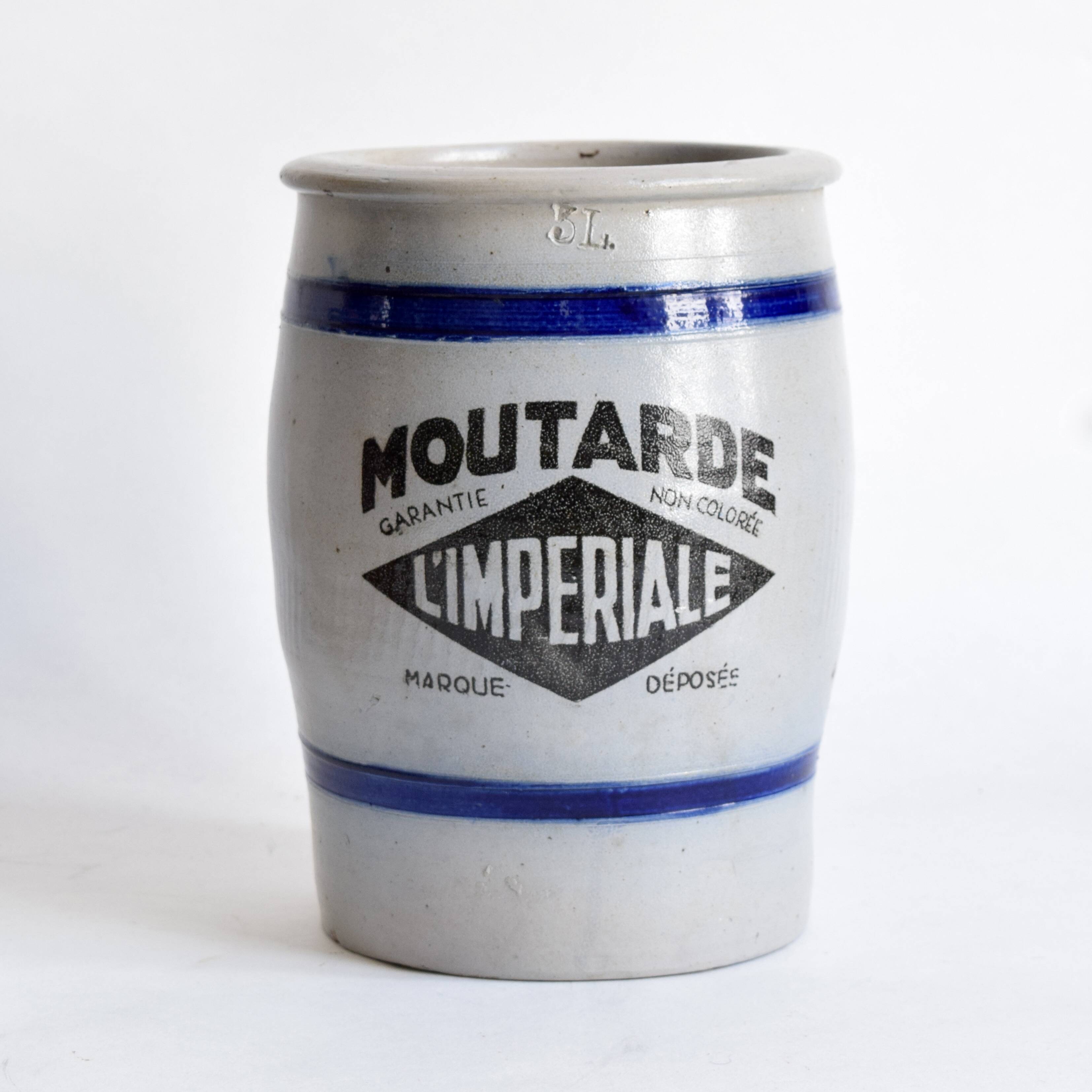 Old large glazed stoneware pot - Mustard L'Impériale.