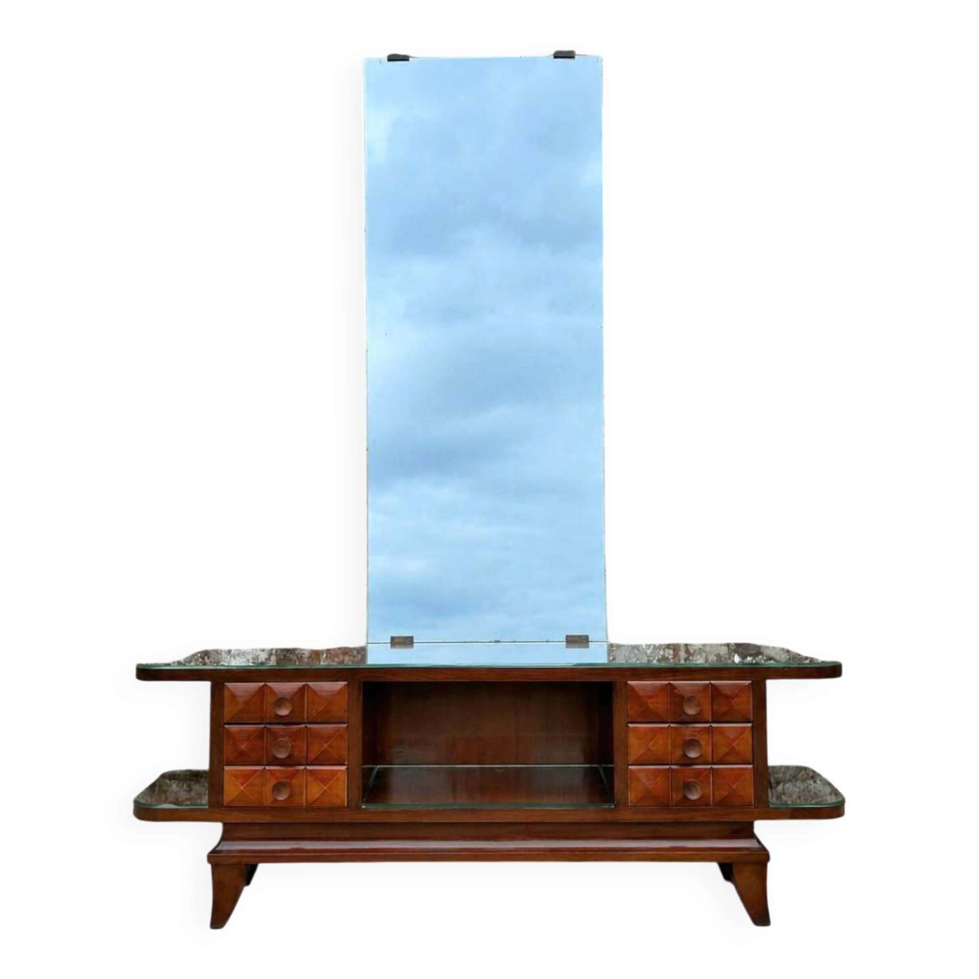 Art Deco mahogany console table, vintage entrance furniture.