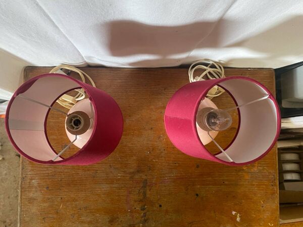 Paire ancienne lampe de chevet de schuytener opaline boule rose vintag