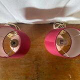 Pair of antique de schuytener opaline pink ball vintage bedside lamps