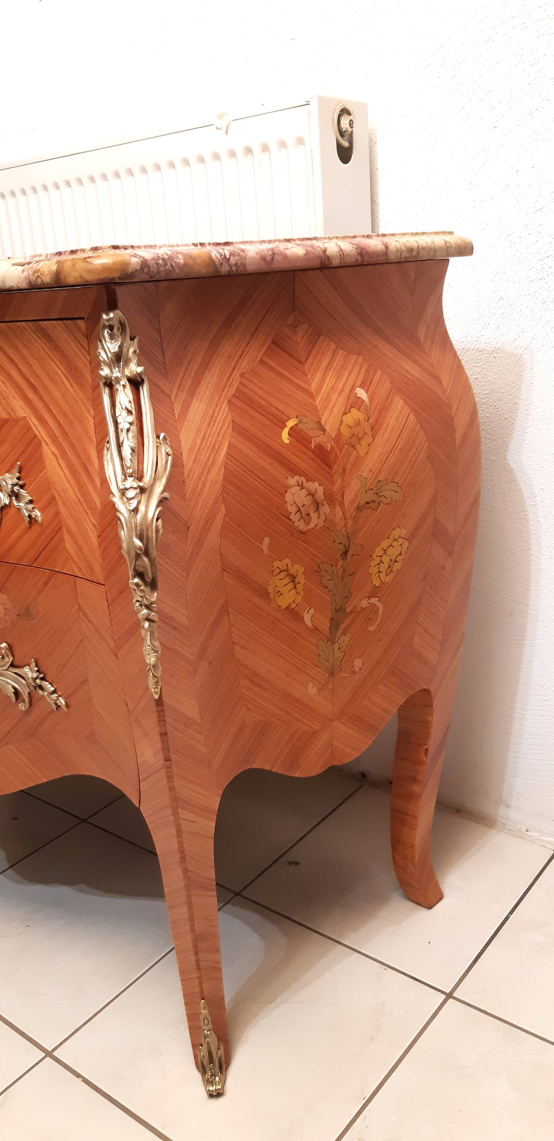 Louis XV style curved chest of drawers, rosewood, restored