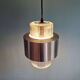 Scandinavian pendant light in grooved transparent glass and brushed aluminum, 1960