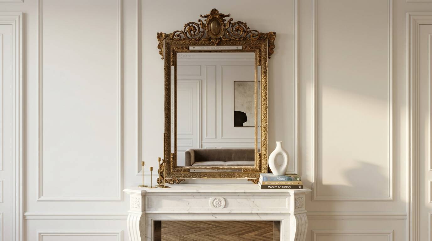 Large Napoleon III carved mirror – Patinated wood & Louis XV decor