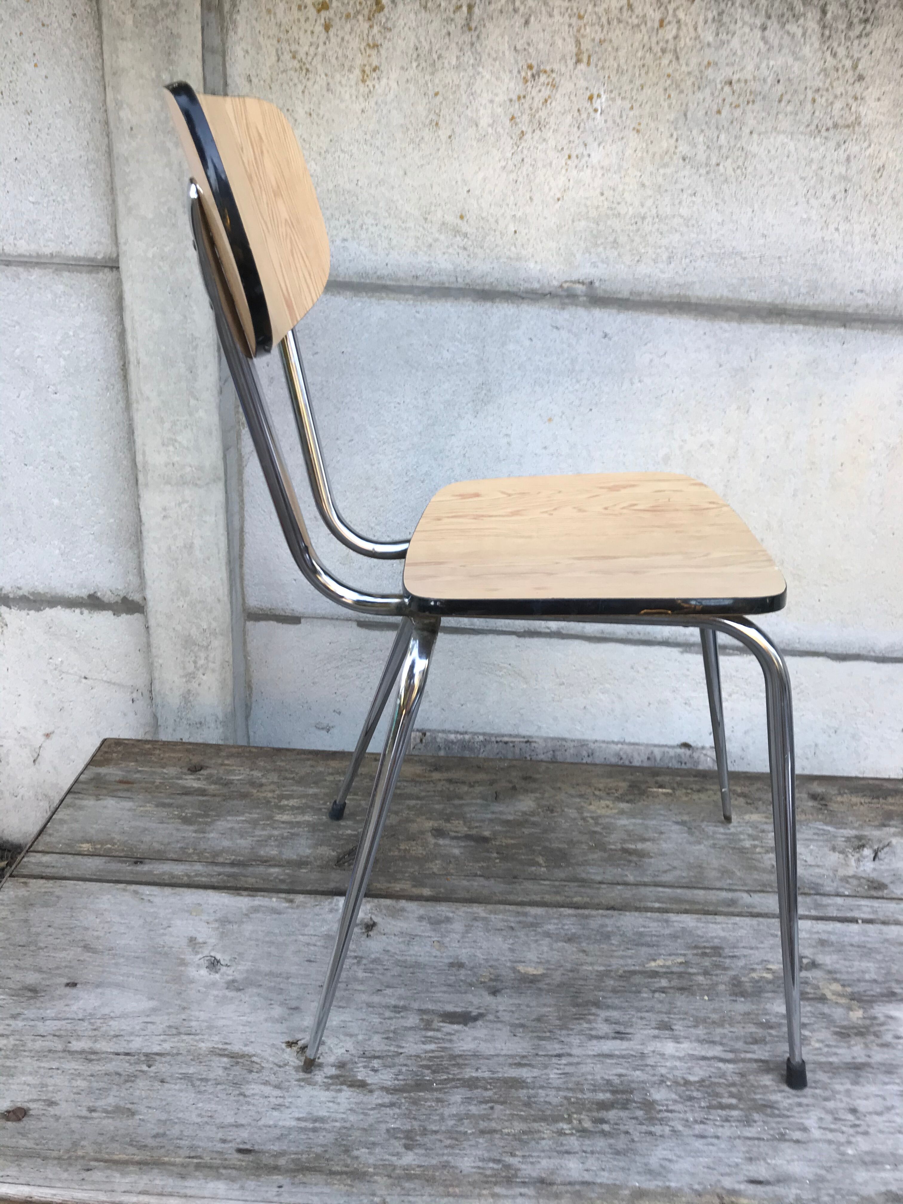 Former formica beige kitchen chair - feet compas metal chromé vintage