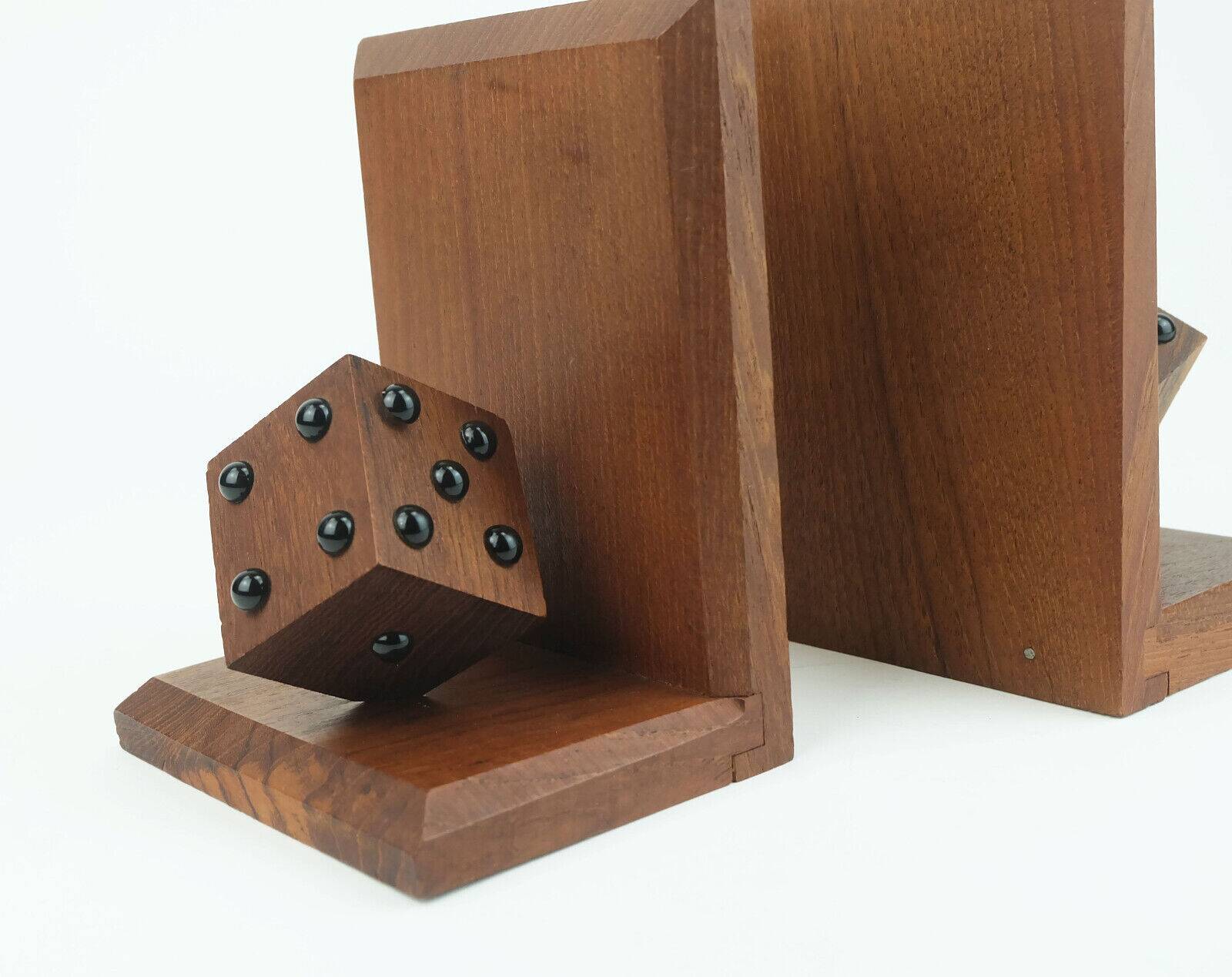 Paire de serre-livres du milieu du siècle avec dés en bois de teck massif années 60 danois moderne