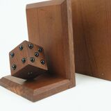 Pair of mid century bookends with dices solid teak wood 60s danish modern