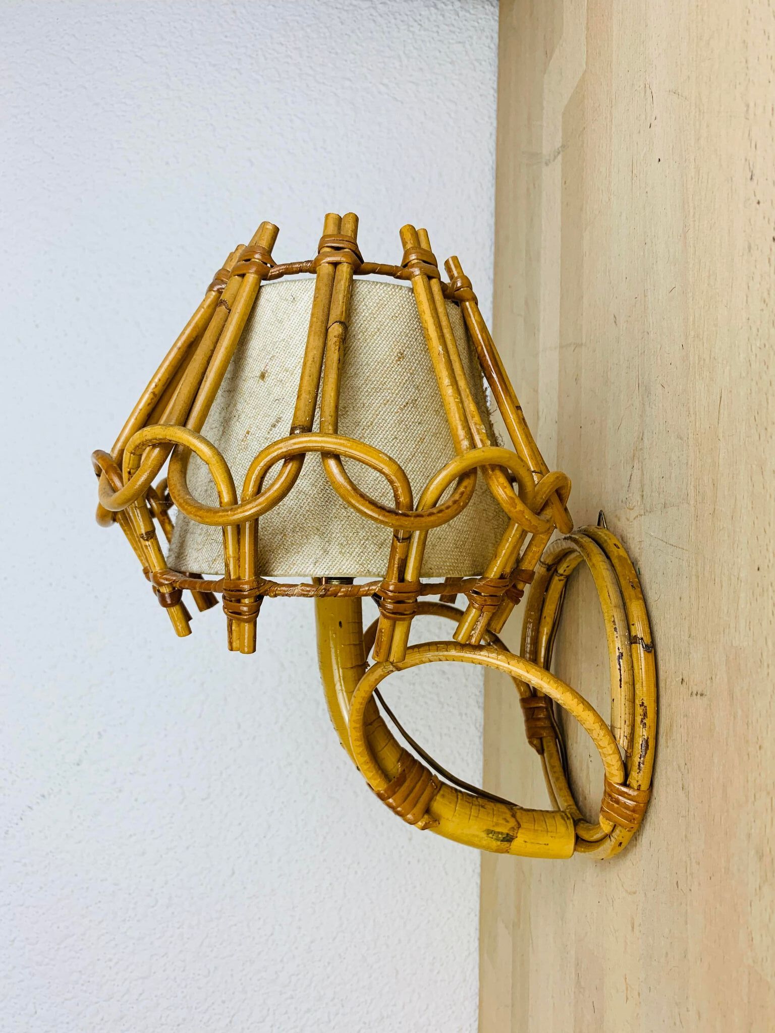 Rattan wall lamp 50s chic jungle style, Sognot