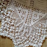 Ecru white cotton bedspread, crocheted bed throw