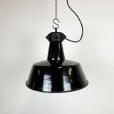 Industrial black enamel factory lamp with cast iron top, 1960s