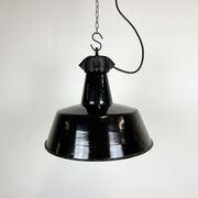 Industrial black enamel factory lamp with cast iron top, 1960s