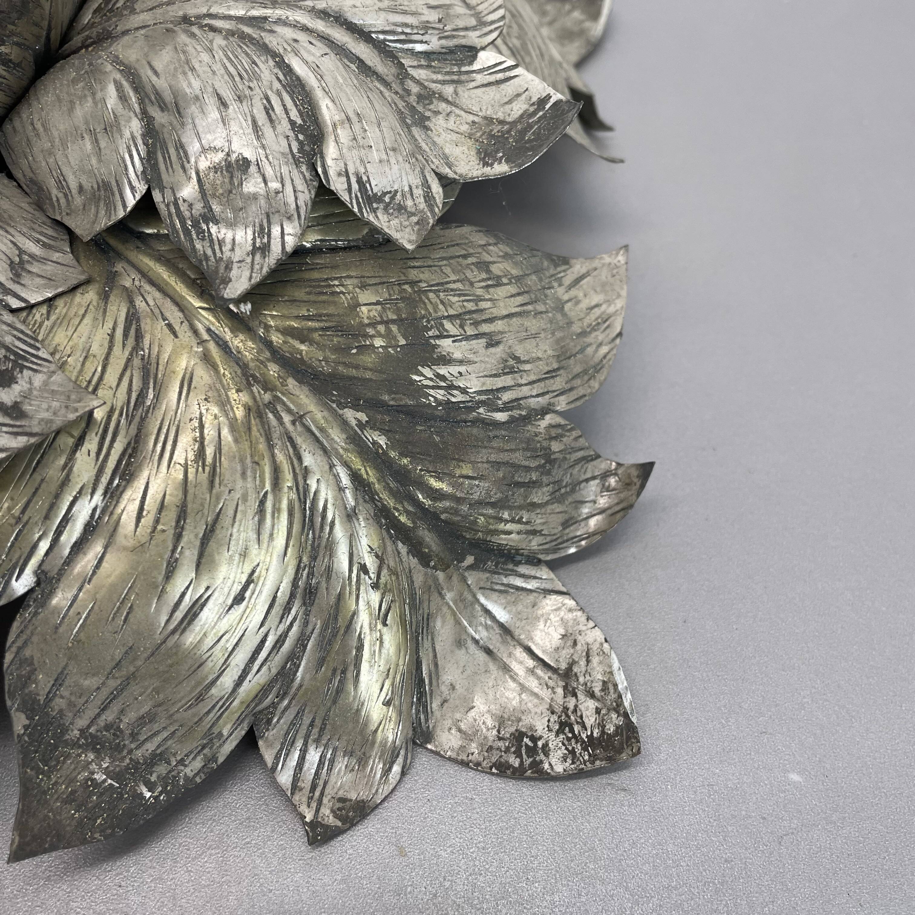 rare 36cm silver tone Metal Florentiner Leaf Theatre Ceiling Light, Italy