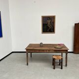 Antique farm table from the 1950s, with 3 drawers and turned legs
