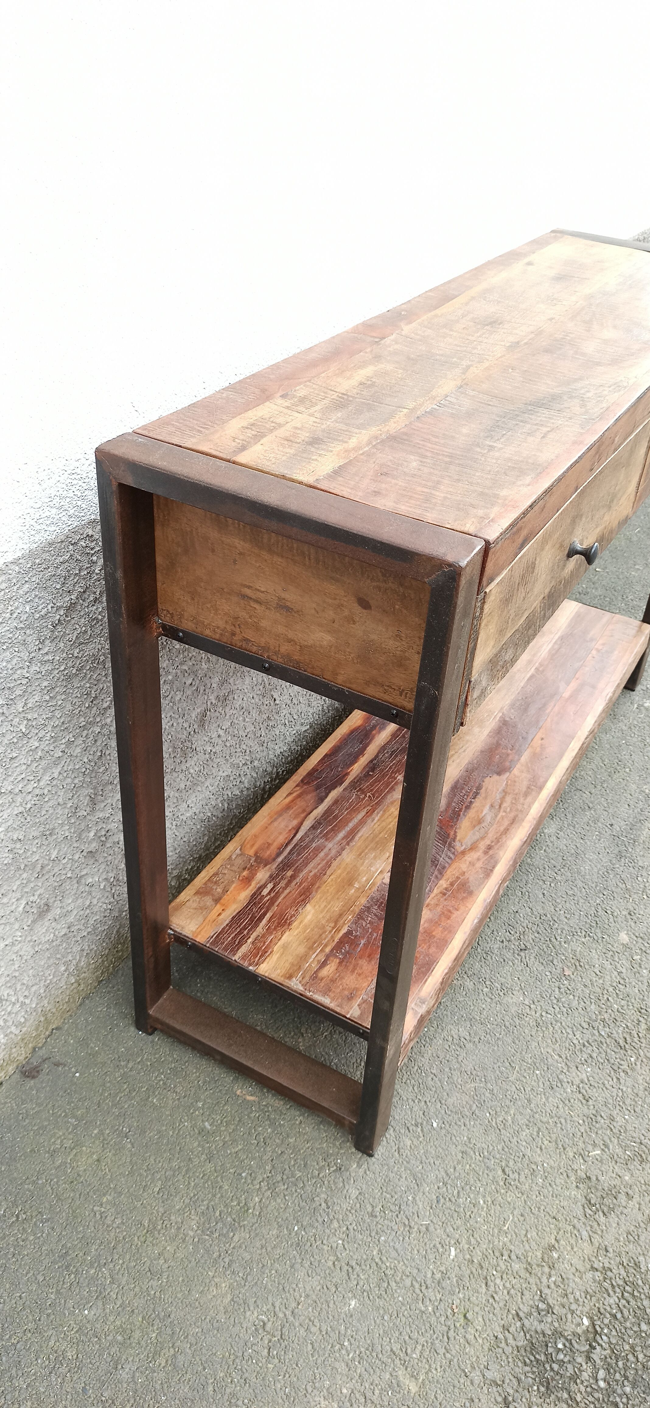 Console 2 drawers in old wood