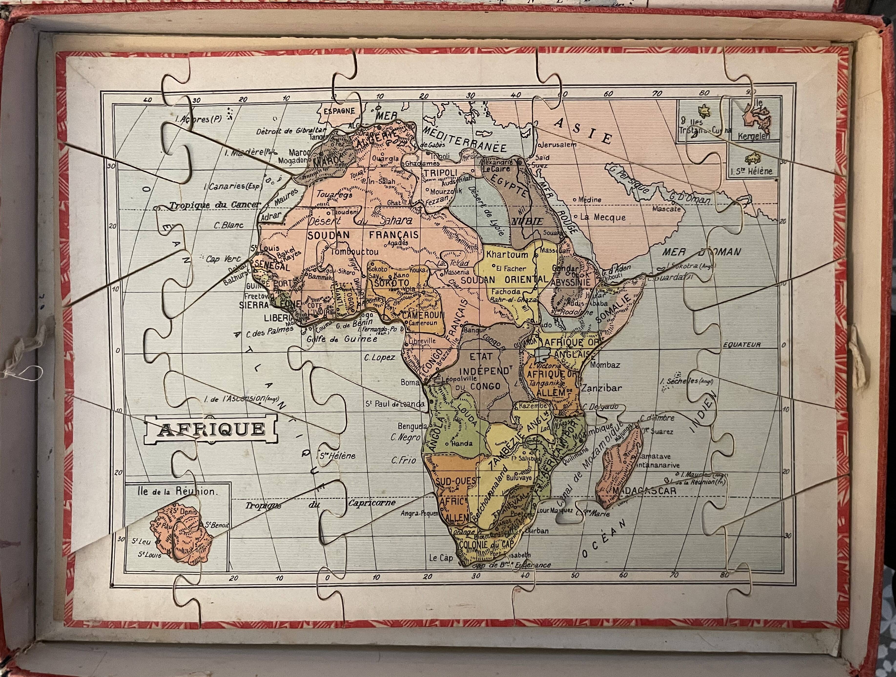 JEU ANCIEN PUZZLE ANCIEN ATLAS GEOGRAPHIQUE 7 PLANCHES VERS