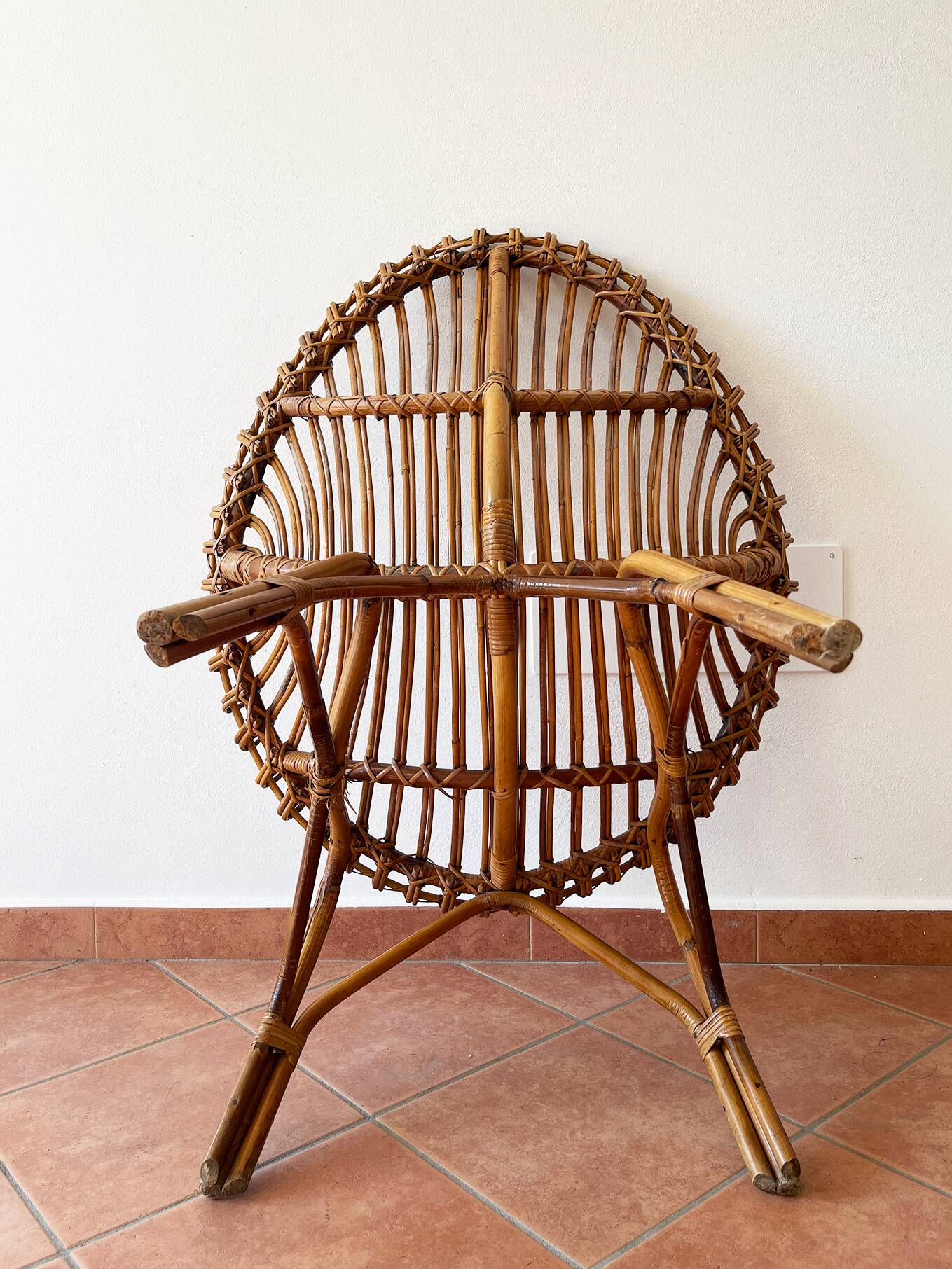 Italian 1960s original rattan egg armchair