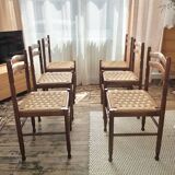 Set of 6 1960s wooden and rope chairs