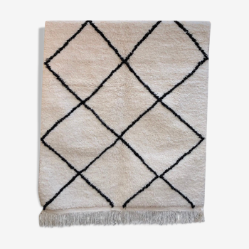 Tapis Beni Ouarain pure laine motifs losanges noirs 153x101 cm 100% laine tissage artisanal Maroc