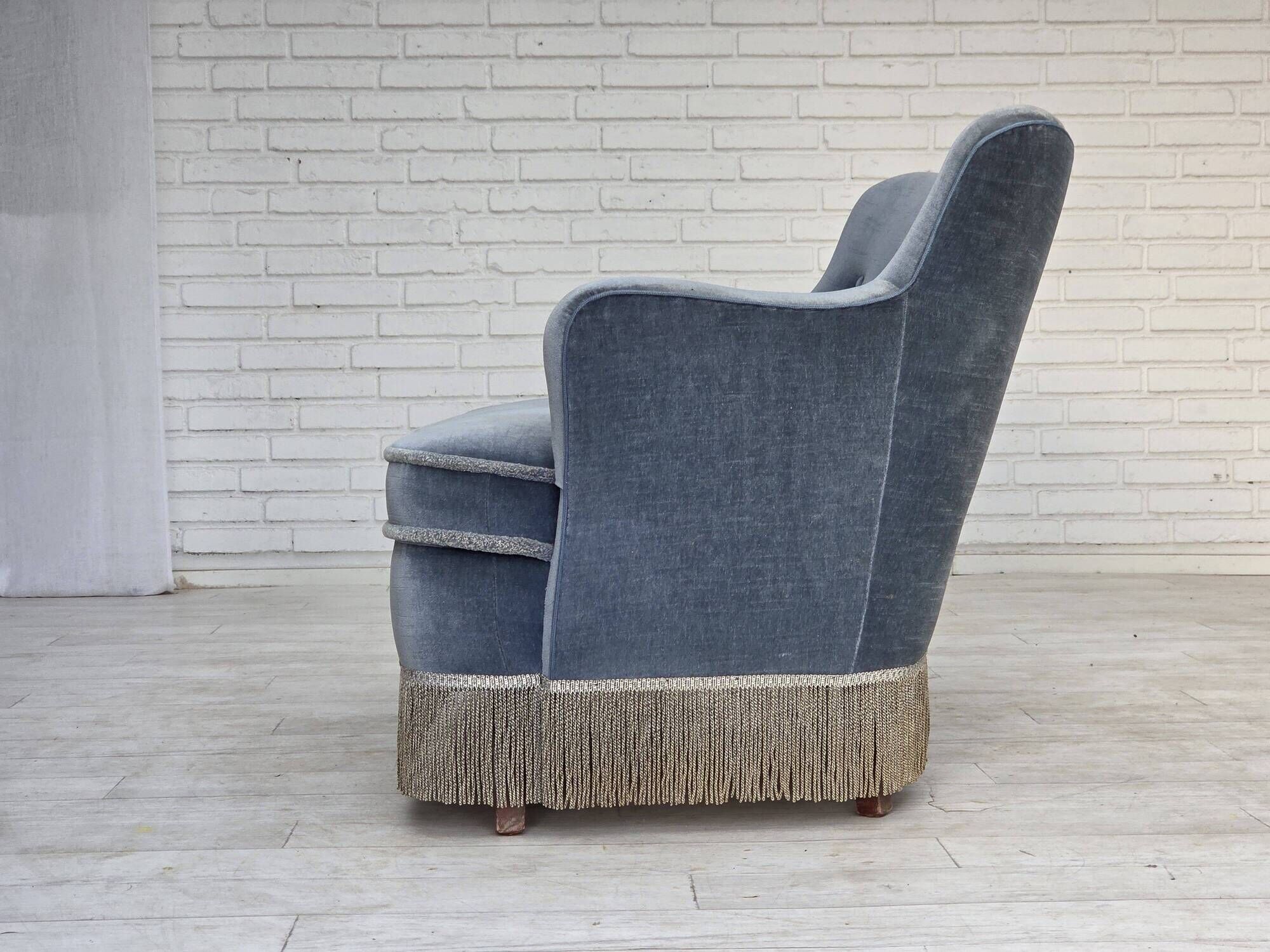 1970s, Danish 2-seater sofa, furniture velour, beech wood.
