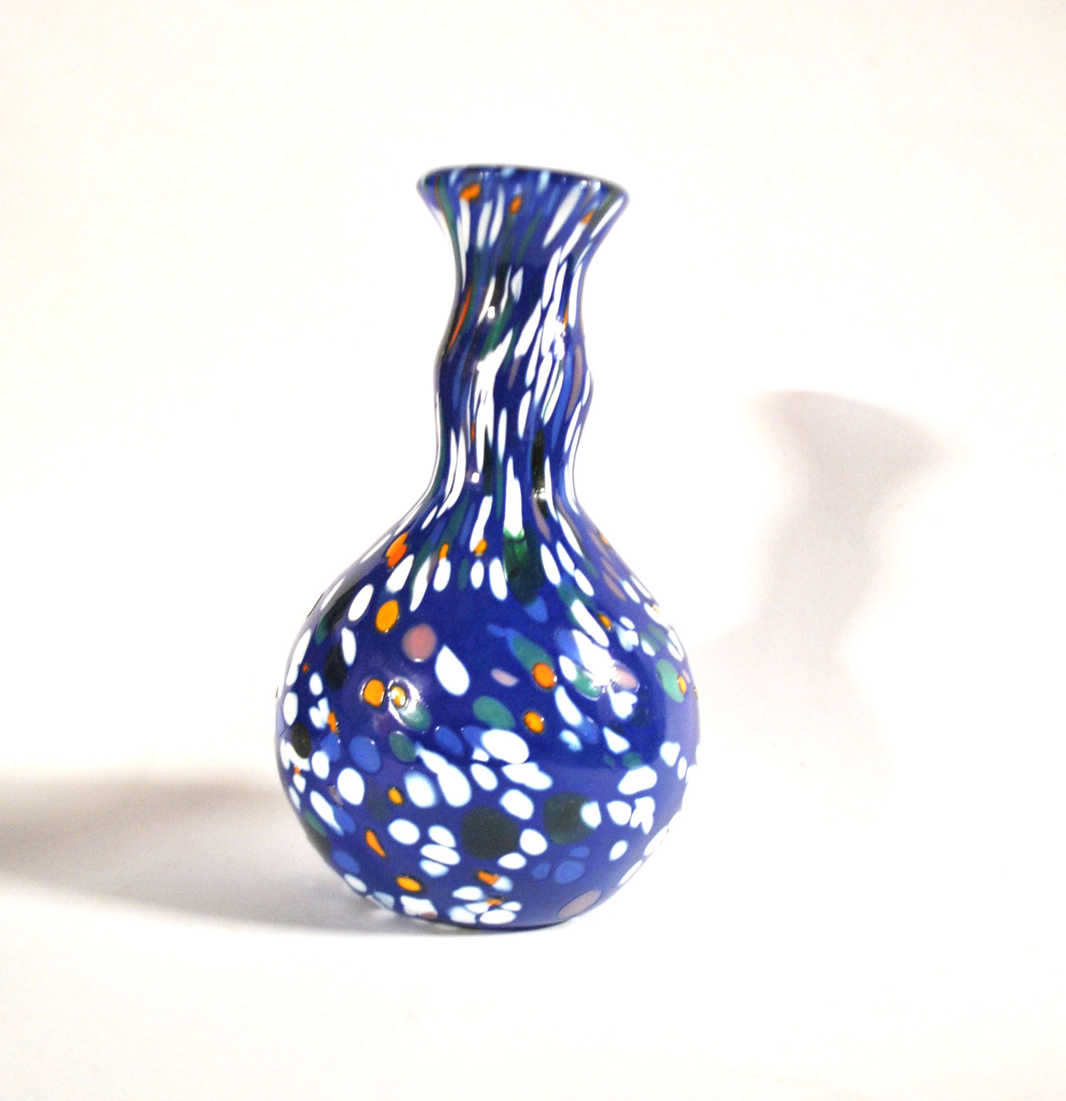 Vintage biot vase in double blown blue glass, coloured dot, design 2000 signed "arnold biot"