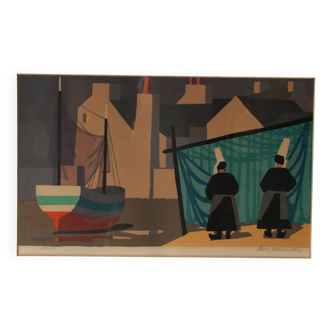 1950s Framed lithograph by Lars Norrman, Sweden