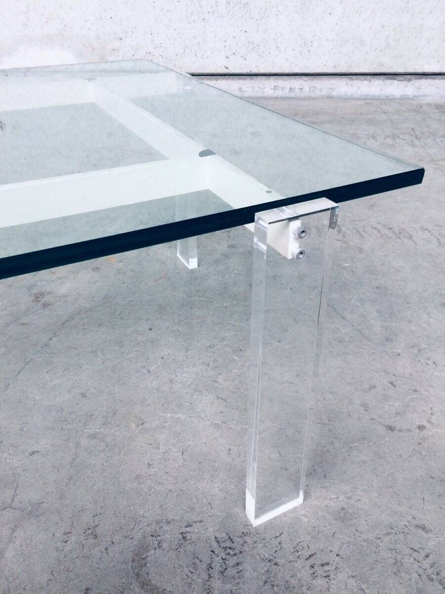 Danish Poul Kjaerholm Style Metal, Acrylic Glass & Glass Coffee Table, 1960s
