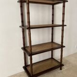 Vintage wooden shelf with cane, colonial style, 4 levels.