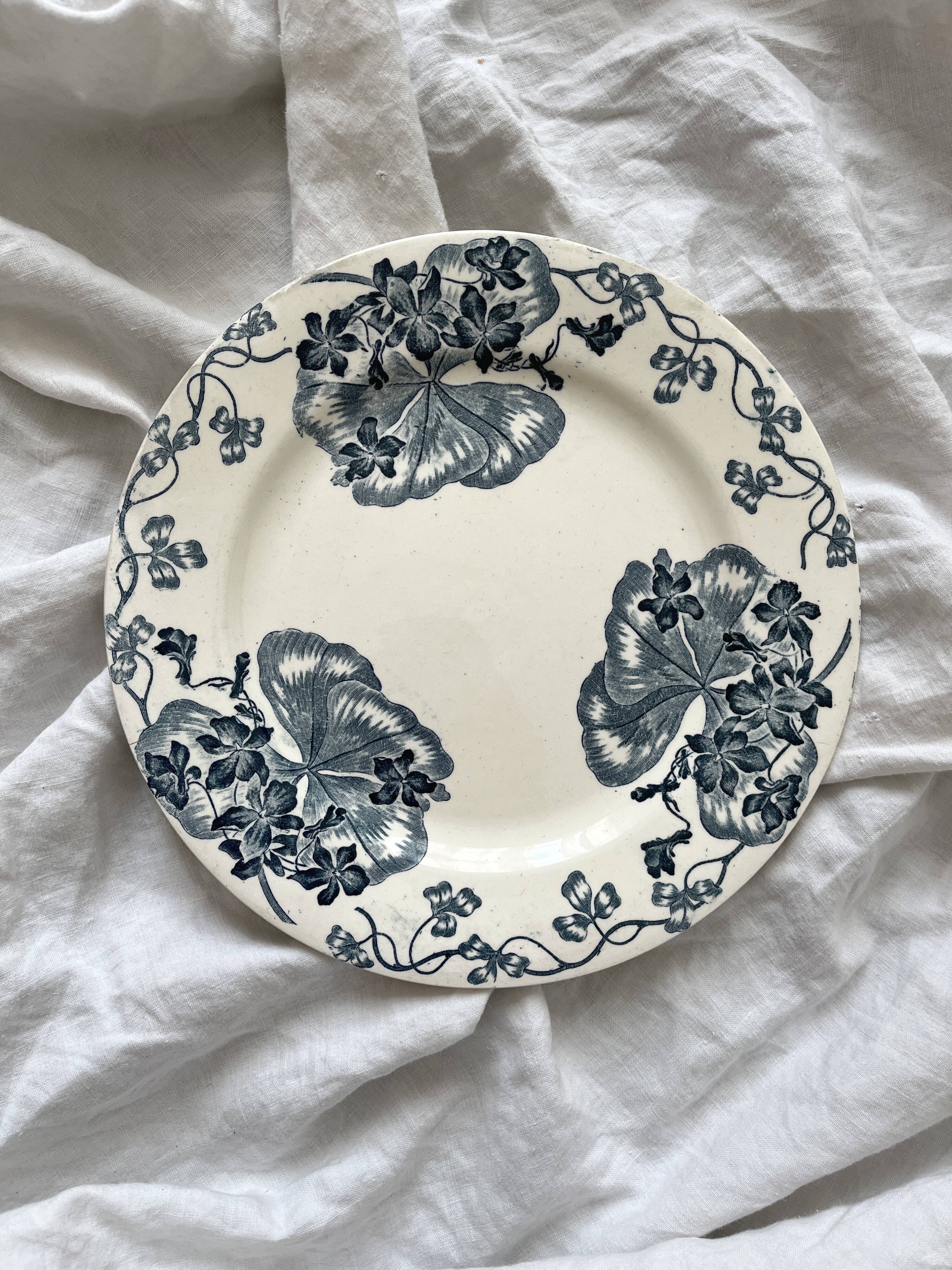 Antique ironstone dinner plate "Les Violettes" Salins