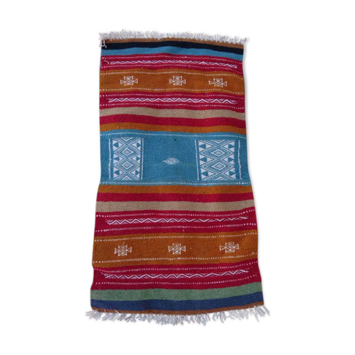 Kilim blue orange red multicolor handmade 110x60cm