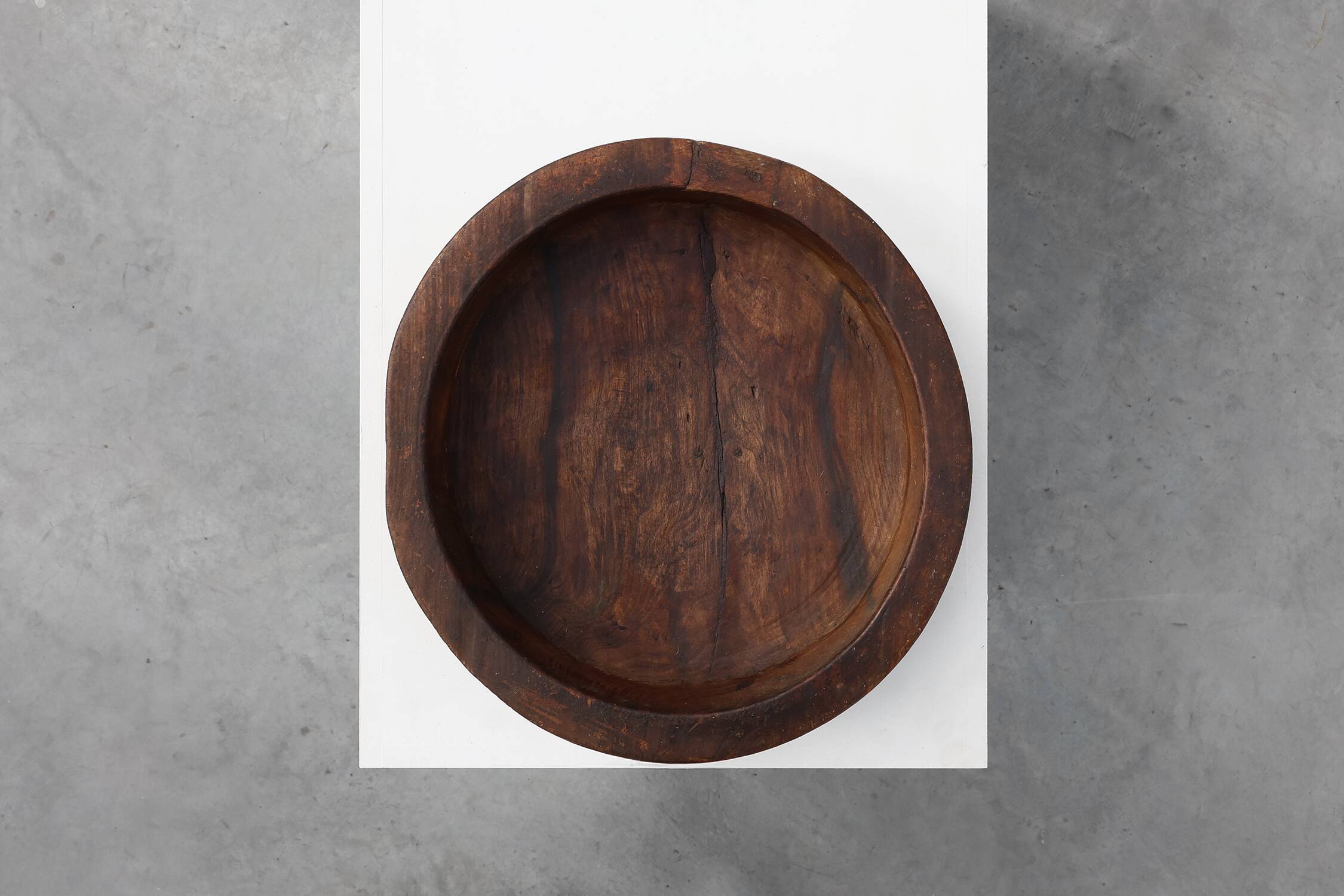 Large handcrafted solid wooden bowl in wabi wabi style, France ca. 1950