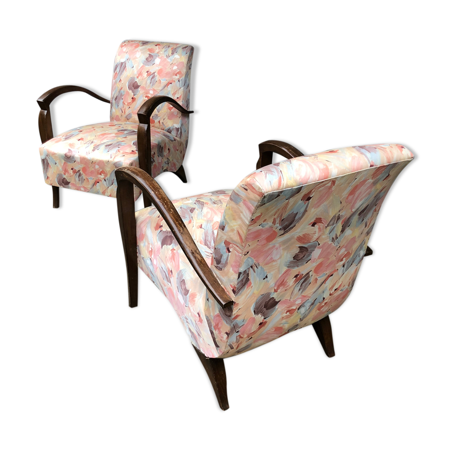 Paire de fauteuils art déco tissus d’origine hêtre vernis