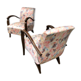Pair of armchairs art deco fabrics of beech fabrics varnished