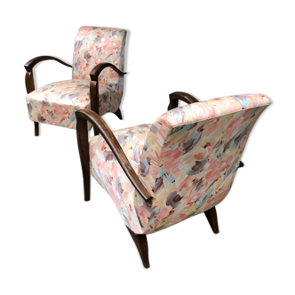 Pair of armchairs art deco fabrics of beech fabrics varnished