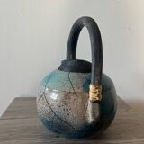 Handcrafted blue raku ceramic teapot – high handle Japanese design