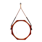 Vintage octagonal teak mirror in scandinavian style, Italy 1960 's