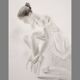 Charcoal drawing representing a seated dancer. Dancer painting.
