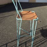 Pair of high bar stools leather and turquoise metal bar stools
