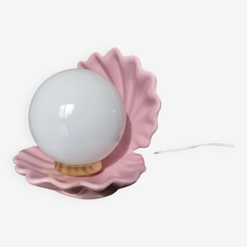 Lampe coquillage en céramique rose 1970