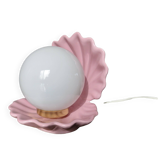Lampe coquillage en céramique rose 1970