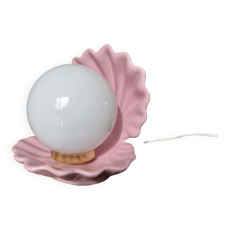 Lampe coquillage en céramique rose 1970