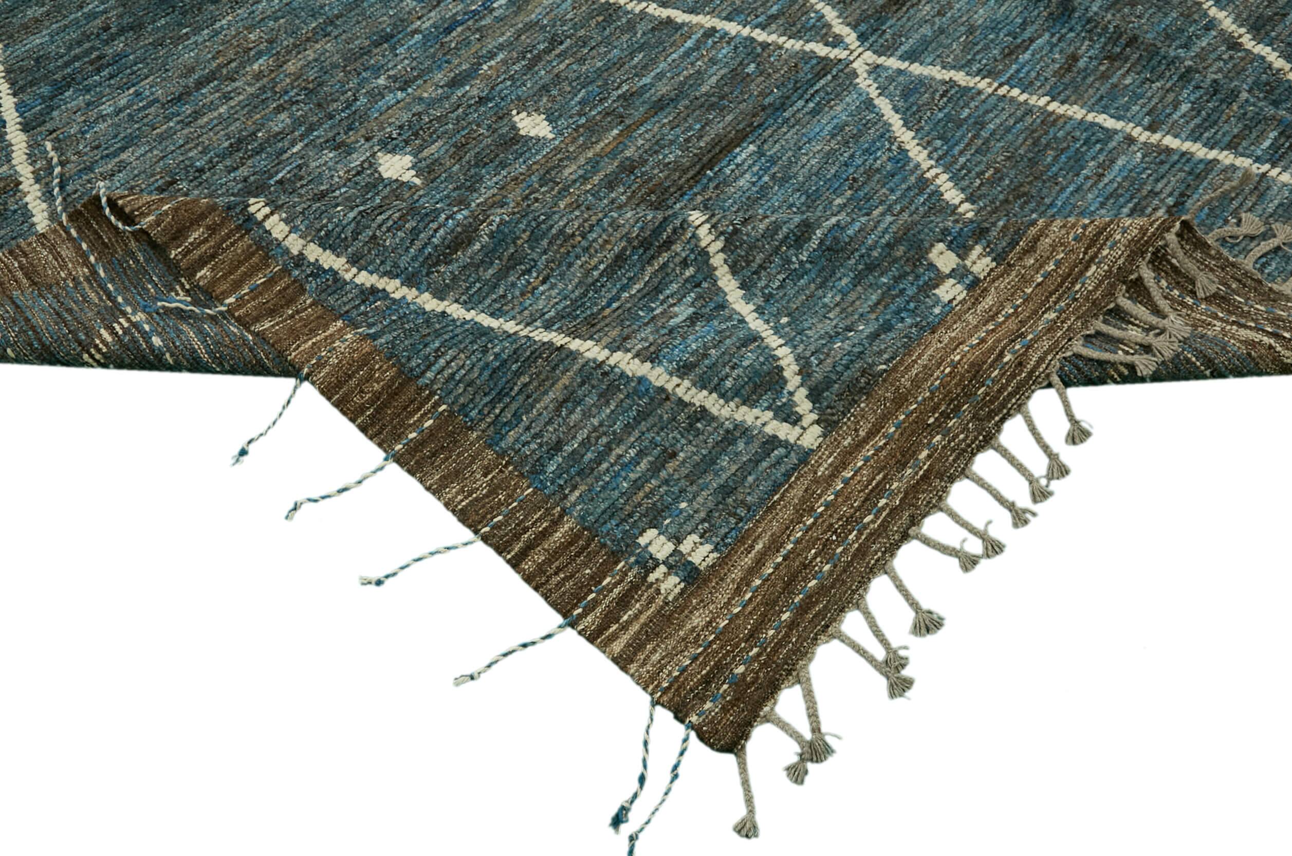 Hand-Knotted Turkish Contemporary 290 cm x 383 cm Blue Wool Carpet