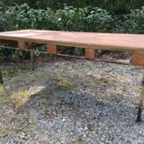 Vintage modernist table with metal tubular base