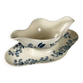 Longwy sauceboat, late 19th century "Ycho", blue ironstone