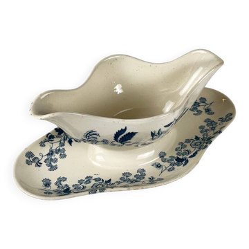 Longwy sauceboat, late 19th century "Ycho", blue ironstone