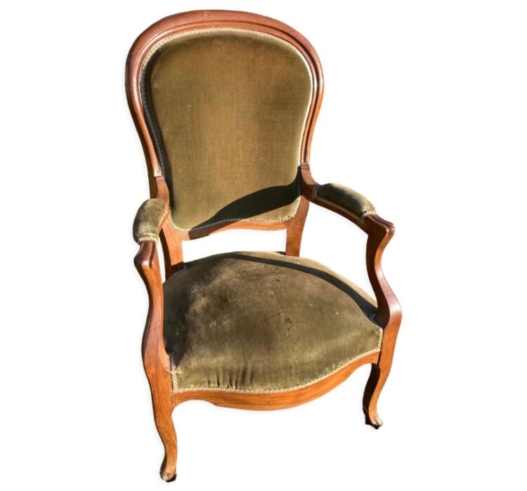 Louis Philippe green velvet and wood armchair