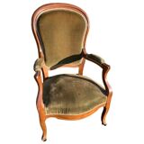 Louis Philippe green velvet and wood armchair